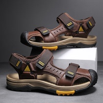 2022 Summer new headlayer cow leather magic sticker beach shoes Sub-trend casual mens Baotou sandals Outdoor