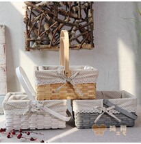 Pastoral series wood chip portable flower basket flower arrangement decoration basket gift storage basket green flower pot