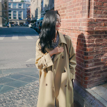 Trench coat women's long English style 2021 spring and autumn new small Korean version of loose popular design coat