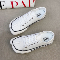 Korean pop brand Korean version 2021 new square head canvas shoes ugly cute shoes women flat toe white shoes casual shoes