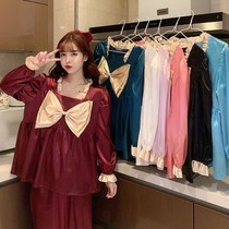 New womens pajamas summer ice silk fabric long-sleeved two-piece set true imitation silk fabric can be worn outside the set of home clothes
