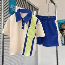 Boy polo collar t-shirt short sleeve suit summer dress 2022 new handsome chic boy children sports summer tide