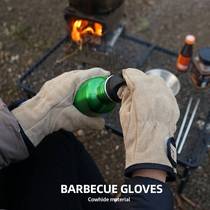 Outdoor mountaineering camping fire insulation true cow locomotive retro cycling hot gloves for men wild survival and resistance to high temperature