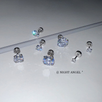 Titanium steel flat-bottomed flashing ear bone nail zircon cochlear nail Wen Elfs same style does not fade and hypoallergenic earlobe nail earrings