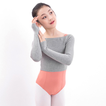 One-word collar knitting exercise pullover small sweater jacket black dance jacket dance clothing girl long sleeve
