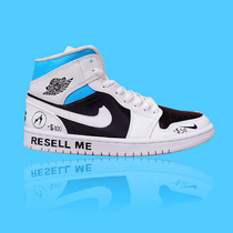 Custom hand-painted shoes changed color Air shoes AJ1 black and blue DIY sneakers custom-made hand-made painted text transformation
