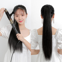 High-end real hair ponytail natural wig female long straight hair strap 60 full real hair silk high ponytail short hair tail