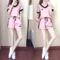 Tide brand inxz pink sports suit womens 2021 summer new fashion loose thin shorts running two-piece set