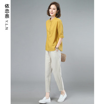 Cotton Linen Suit Womens Dress Spring Summer 2022 New Casual Fashion Mom Veil Linen Pants Two Pieces