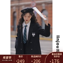 Lingjiu academic style retro long windbreaker female spring and autumn 2022 loose temperament small suit collar coat coat