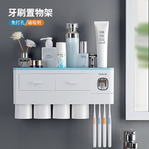 Toothpaste toothbrush rack bathroom wall-mounted wall-mounted mug rack non-perforated storage rack