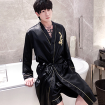 Summer thin Icing Silk Mens Sleeping Suit Casual Suit Sleeping Robe With Shorts Bathrobe Printed Bully home The Spring Festival