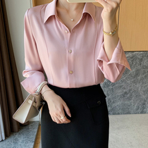  Weiyang black label pink acetate shirt womens autumn 2021 new design sense niche all-match long-sleeved shirt