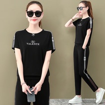 BBQ casual sportswear suit womens summer clothes 2021 new breathable round neck short sleeve T-shirt trousers two-piece set
