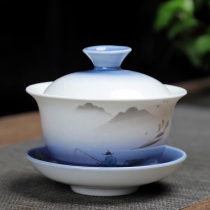 Rough pottery retro Kung Fu tea tea set Cup Cup home big tea bowl large ceramic three Cup Tea Bowl purple sand