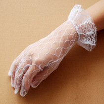 Sexy transparent lace perspective black and white short lace gloves Bride maid cat girl sex underwear matching accessories