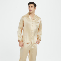 Silk life silk pajamas mens short sleeves long sleeves long pants set solid color mulberry silk Hangzhou silk French simplicity