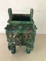 Imitation antique bronze ware Shang Dynasty Gluttonous sheeps first face Large square tripod raw pit Stifling Sound Red Spot Green Rust Rust Ancient Play with Miscellaneous Items Hem