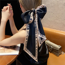 Vintage letter edge silk scarf chic solid color wild scarf Hair band tied bag decorative professional female long small silk scarf