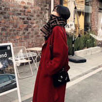 Anti-season annas house red double-sided cashmere coat womens autumn and winter new double-breasted medium and long woolen coat
