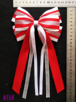 Cheerleading cheerleading dance competition bow rope floral headdress headwear hair accessories red and white gold and silver Mail