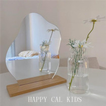 Korea ins minimalist niche irregular mirror dormitory desktop wooden makeup mirror props