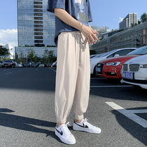Drop pants Mens summer thin Korean version of the trend loose ruffian handsome drawstring pants Fat large size sports casual pants
