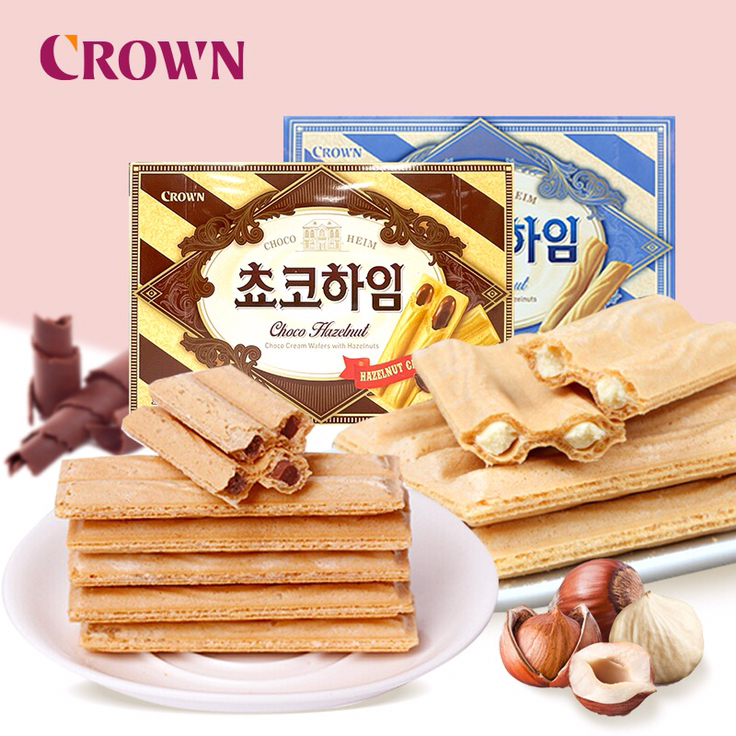 韩国crown可瑞安奶油142g进口办公室休闲零食品榛子夹心威化饼干