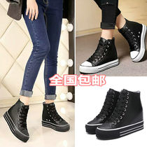  2021 autumn glossy leather invisible inner increase womens shoes 10cm thick-soled high-top thin sports and leisure wedge heel shoes