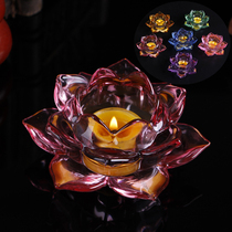 Colorful crystal butter lamp lotus lamp holder glazed glass windproof candle holder lotus lamp for Buddha lamp Buddhist supplies
