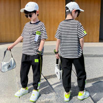 2022 new boys summer clothing suit childrens summer two sets of anti-mosquito pants Chaude ice silk boys handsome clothes