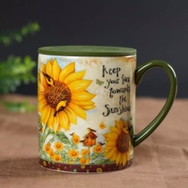 Export to LANG Xiaoqing Sunflower Cup Ceramic Cup Mark Cup Breakfast Cup Coffee Cup Coffee Cup with cover