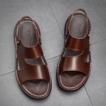 Sandals mens genuine leather pure cow leather outwear Dual-use Sandals Sandals Summer Beach Shoes Handmade Soft Bottom Mens Leather Sandals