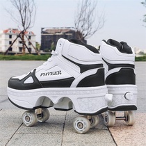 Adult storm shoes boy students and girls take wheel sneakers children pulley shoes two wheels can be collected summer