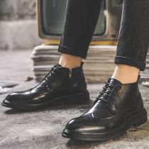 Martin boots male English style Senior sense business dress shoes mens high Bullock carved Chelsea leather boots