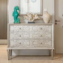 American light luxury porch cabinet living room solid wood three-bucket cabinet home hall decoration cabinet locker multifunctional storage cabinet