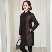 2021 new womens printed leather medium-long single leather slim thin coat Haining leather leather coat female sheepskin