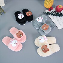 Baby slippers winter parent-child hair drag children home one-word drag indoor wood floor non-slip air conditioning cotton slippers