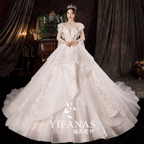 Long sleeve French main wedding dress 2021 new bride winter premium texture big tailing court wind winter cover arm
