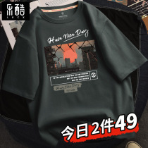 Summer short sleeve t-shirt male and fatter overweight mens new fat mens clothing American retro pure cotton loose half sleeves