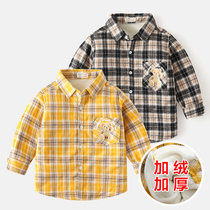 Korean Plaid childrens shirt plus velvet thickened baby warm jacket winter new childrens clothing boys shirt foreign style