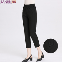 Middle-aged mother summer small feet pants Middle-aged and the elderly high waist elastic womens pants Spring and autumn large size casual three-point pants