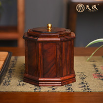 Big red rosewood pigment surface octagonal tea pot household sealed storage tea can store Puer wake up tea pot wood tea box