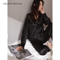 Beyan pajamas ladies spring and autumn thin long sleeve imitation silk home clothes can be worn outside female summer ice silk two-piece suit