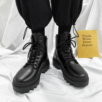 Autumn mens shoes help British black overalls mens motorcycle army leather boots high side zipper Martin boots trendy shoes