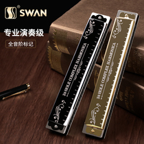 Swan harmonica beginner students 24 holes polyphonic adult children C tune men advanced professional performance musical instruments