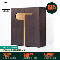 Wesley light luxury creative shoe cabinet Living room smoked walnut leather side cabinet Two-door six-compartment locker storage cabinet A5