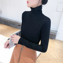 2021 autumn and winter New High collar slim body T-shirt women long sleeve base shirt thin tight pile collar clothes