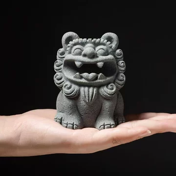 7A1650 ◇◇ 可愛い姿の 淸時代 石雕獅子擺件一対・石彫獅子置物 擺件