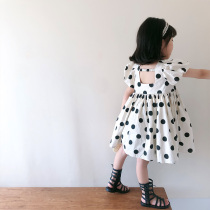 Girls polka dots dress 2021 summer new Korean girl cute bubble sleeve backless polka dot princess dress tide